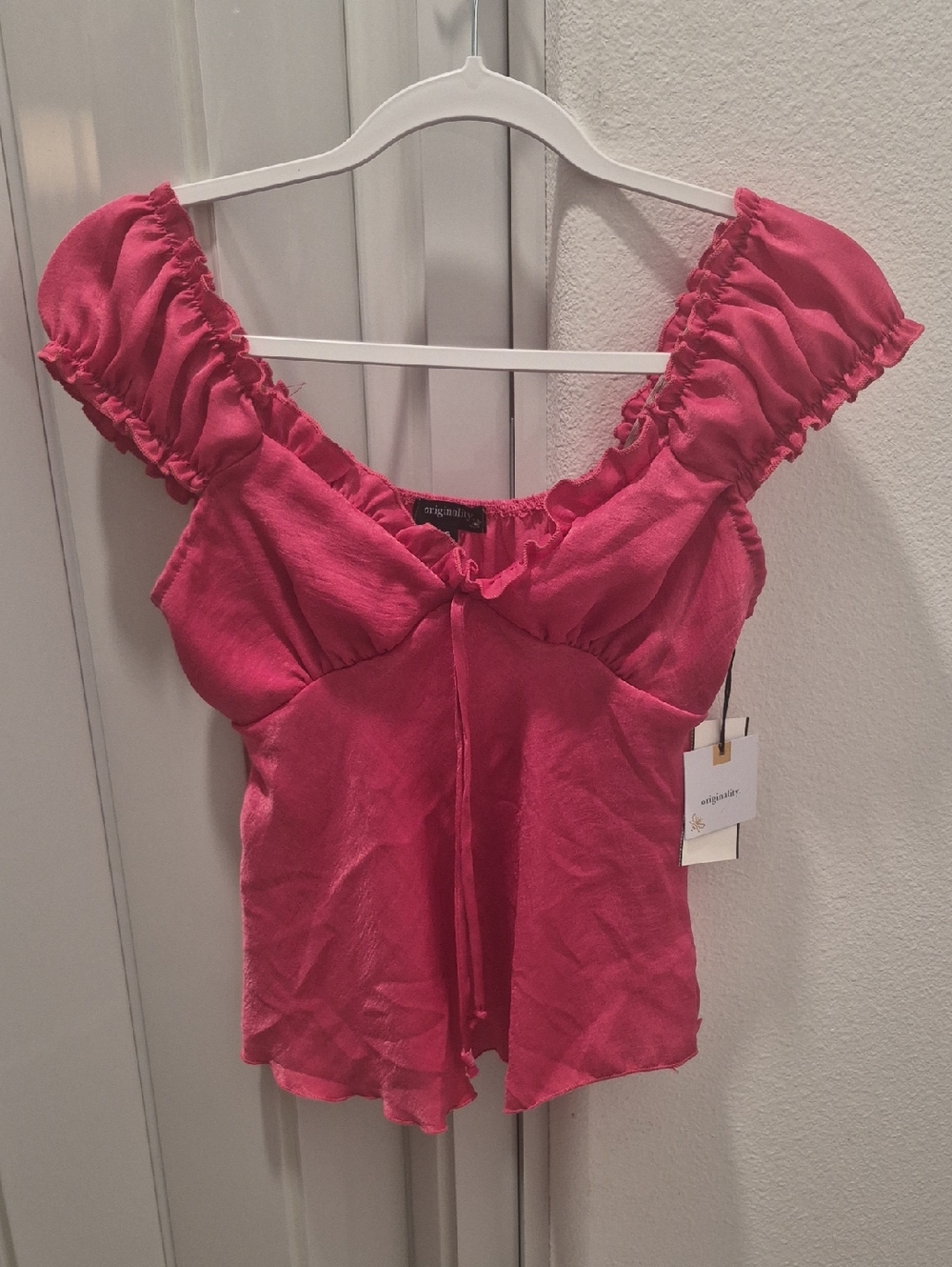 NEW Women’s Pink Ruffle-Sleeve Camisole with Tie Front